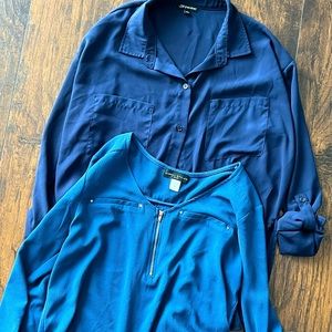 Woman’s 3/4 roll up sleeve casual light blue and navy blue shirts bundle